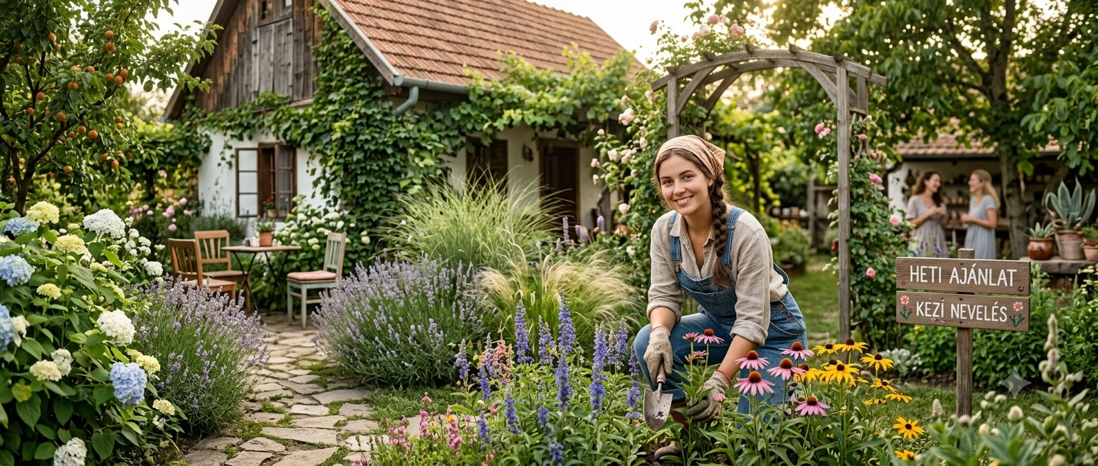 Saját nevelésű évelő növények ültetése a Sophie's Garden kertészetében, Maglódon